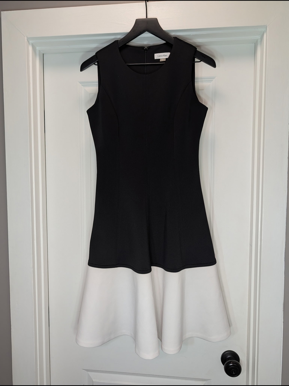 Calvin Klein Black and White Sleeveless Midi Fit-and-Flare Dress